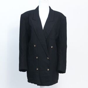 JAEGER Great Britain Gold Button Women's Flax Blend Black Double Breasted Blazer